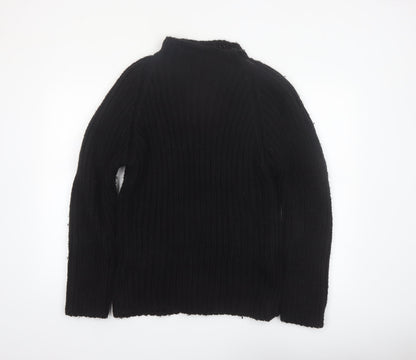 Zara Women Black Wool Blend Mock Neck Chunky Knit Pullover Jumper Size 14