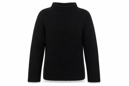 Zara Women Black Wool Blend Mock Neck Chunky Knit Pullover Jumper Size 14