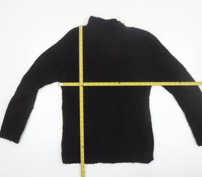 Zara Women Black Wool Blend Mock Neck Chunky Knit Pullover Jumper Size 14