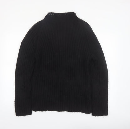 Zara Women Black Wool Blend Mock Neck Chunky Knit Pullover Jumper Size 14