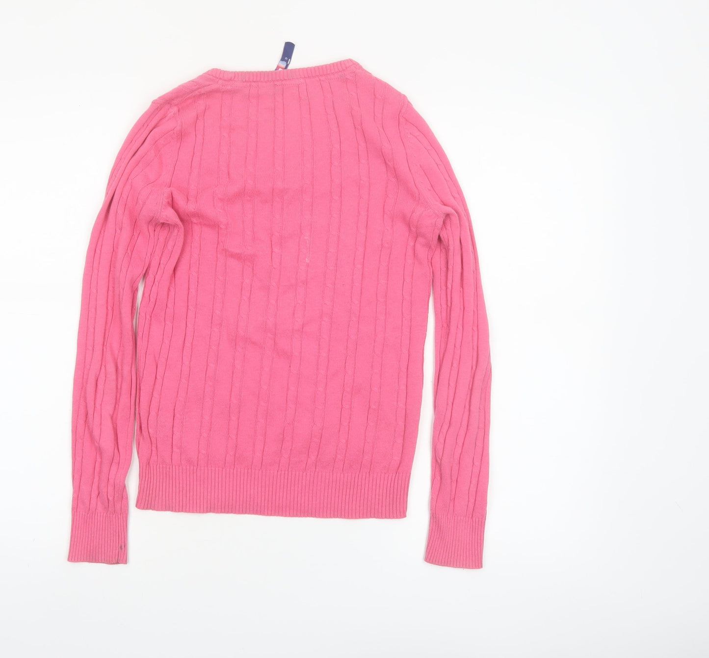 Crew Clothing Co Women Pink Cable-Knit V-Neck Jumper Size 8 Cotton