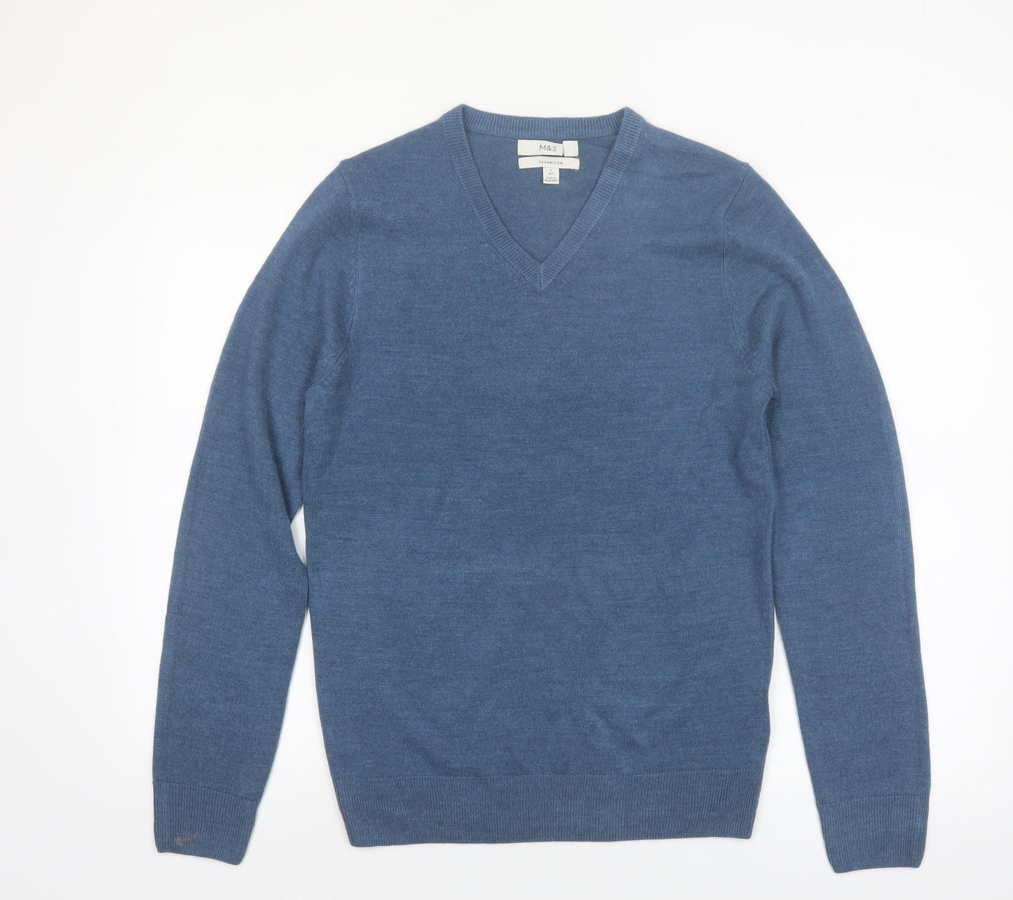 Marks and Spencer Men's Blue V-Neck Acrylic Jumper Size S Regular