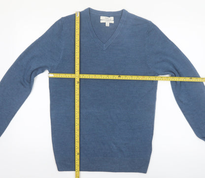 Marks and Spencer Men's Blue V-Neck Acrylic Jumper Size S Regular