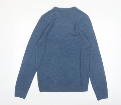 Marks and Spencer Men's Blue V-Neck Acrylic Jumper Size S Regular