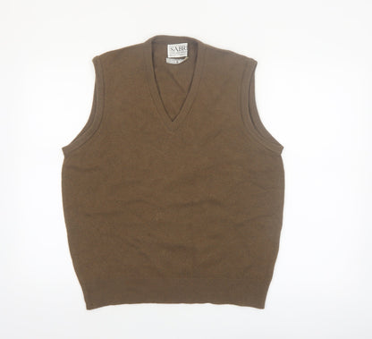 Sabre Men's Brown Lambswool Sleeveless V-Neck Vest Jumper XL