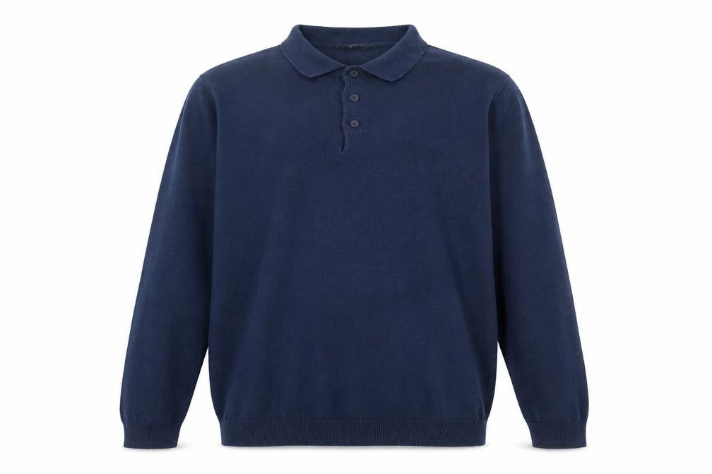 George Mens Blue Collared Henley Cotton Jumper Size L