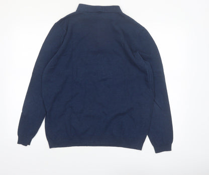 George Mens Blue Collared Henley Cotton Jumper Size L