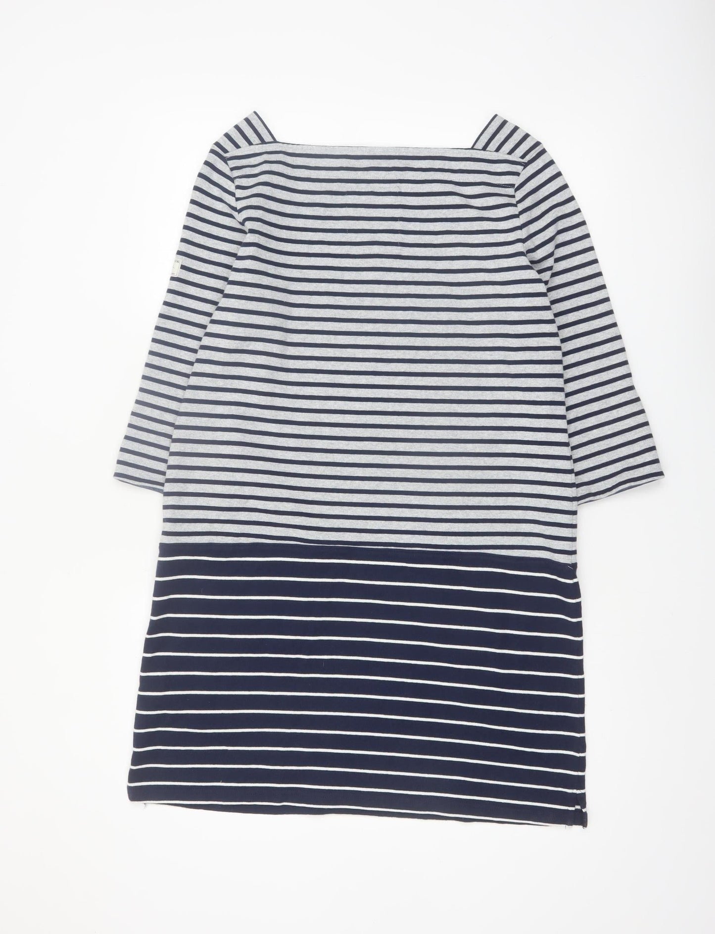 Joules Women Blue Striped Cotton Shift Dress UK 12 3/4 Sleeve Nautical