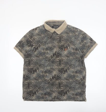 Indicode Men’s Beige Tropical Leaf Print Polo Shirt Size L