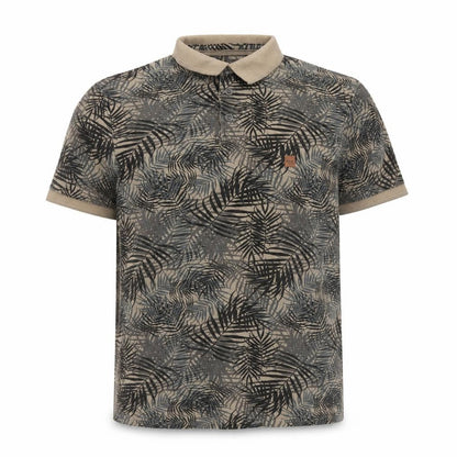 Indicode Men’s Beige Tropical Leaf Print Polo Shirt Size L
