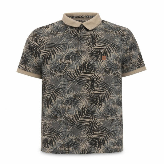 Indicode Men’s Beige Tropical Leaf Print Polo Shirt Size L