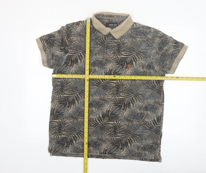 Indicode Men’s Beige Tropical Leaf Print Polo Shirt Size L