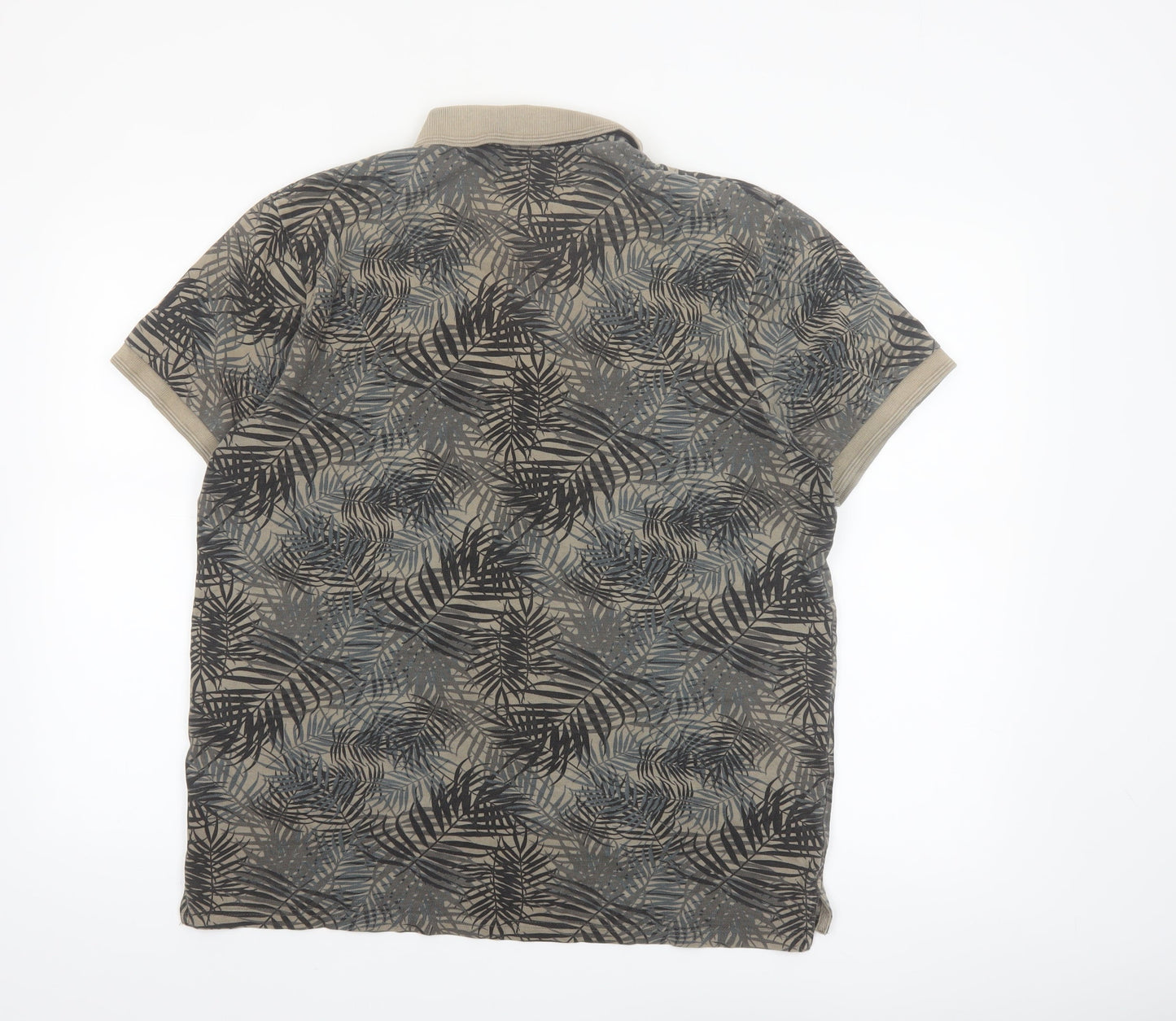 Indicode Men’s Beige Tropical Leaf Print Polo Shirt Size L
