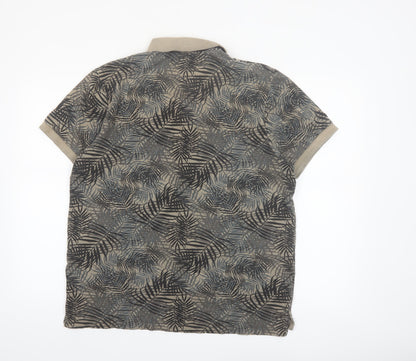 Indicode Men’s Beige Tropical Leaf Print Polo Shirt Size L