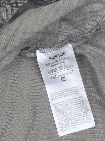 Indicode Men’s Beige Tropical Leaf Print Polo Shirt Size L