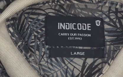 Indicode Men’s Beige Tropical Leaf Print Polo Shirt Size L