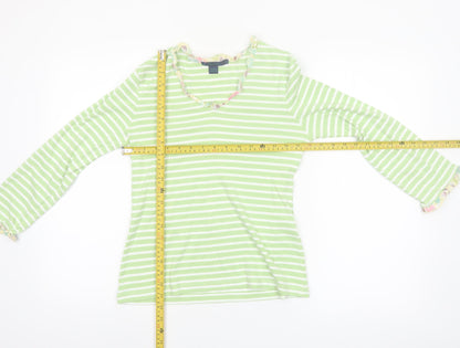 Boden Womens Green White Striped Long Sleeve Cotton T-Shirt Size 14