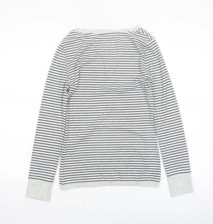 Superdry Women White Striped Henley Long Sleeve Jersey Top S