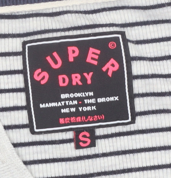 Superdry Women White Striped Henley Long Sleeve Jersey Top S