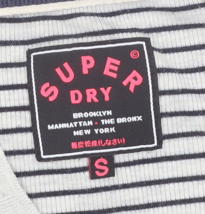 Superdry Women White Striped Henley Long Sleeve Jersey Top S