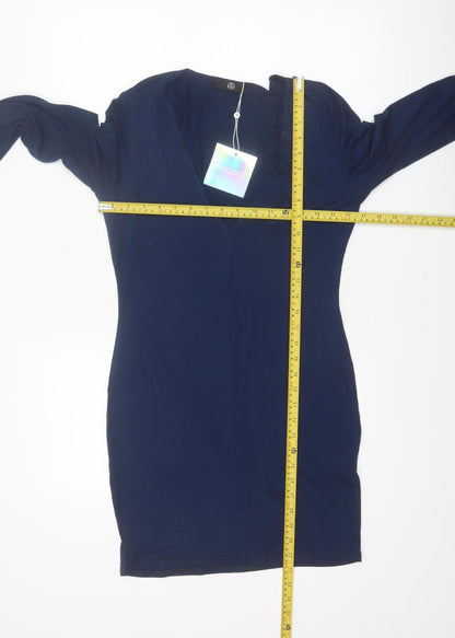 Missguided Women's Blue Size 14 V-Neck Long Sleeve Bodycon Dress
