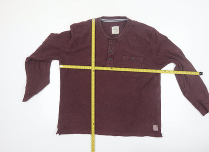 FatFace Men's Brown Cotton Long Sleeve Henley XL Regular Fit