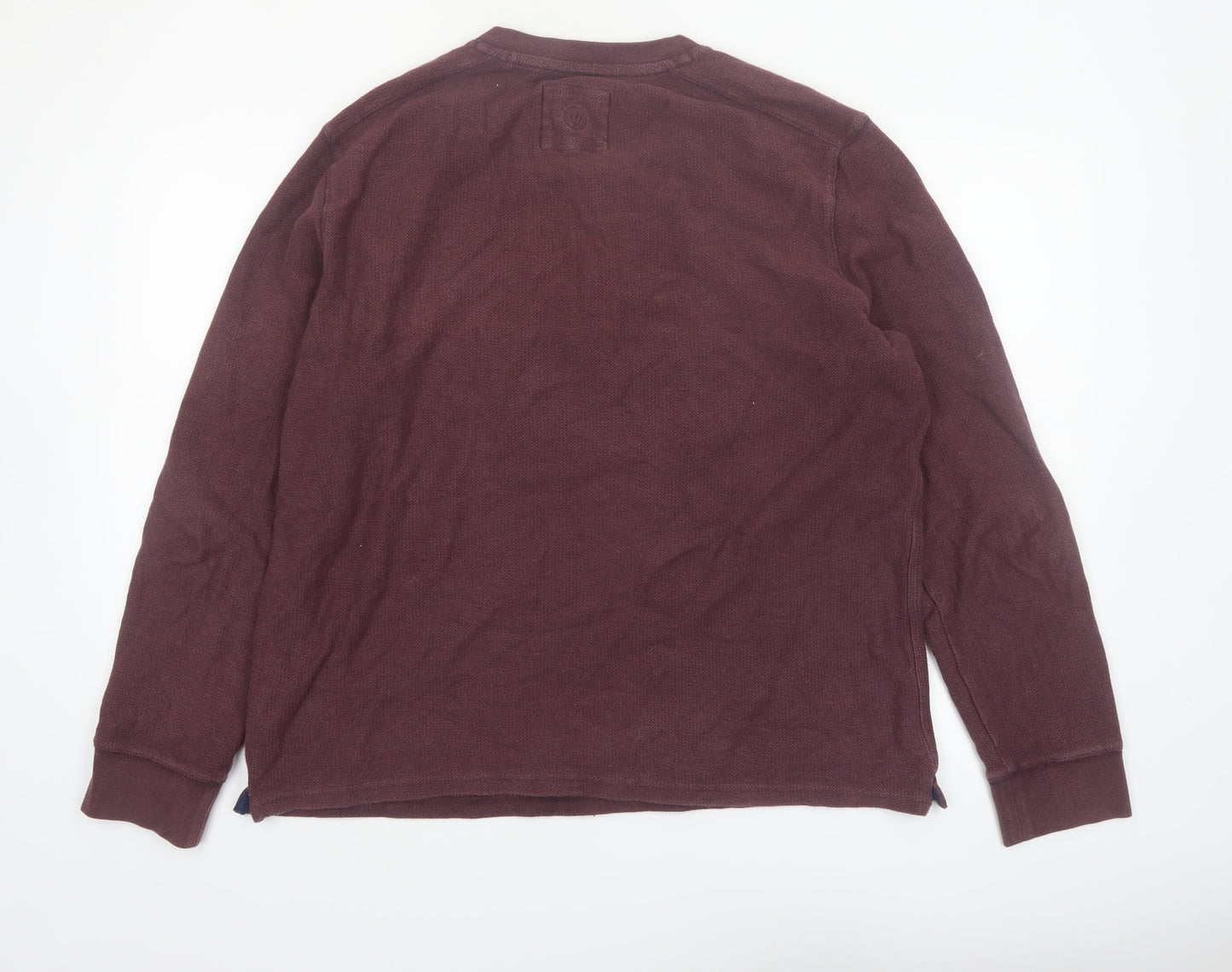 FatFace Men's Brown Cotton Long Sleeve Henley XL Regular Fit