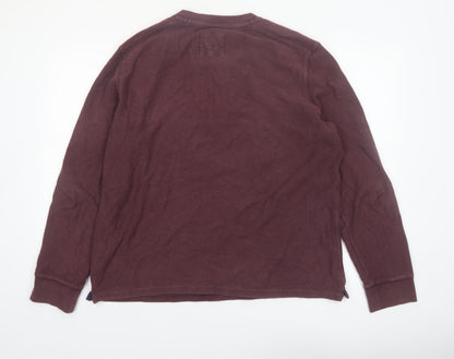 FatFace Men's Brown Cotton Long Sleeve Henley XL Regular Fit