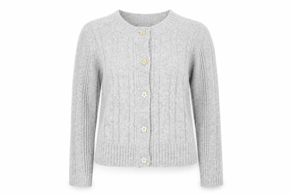 Oliver Bonas Women Grey Cable-Knit Cardigan UK10 Wool Blend