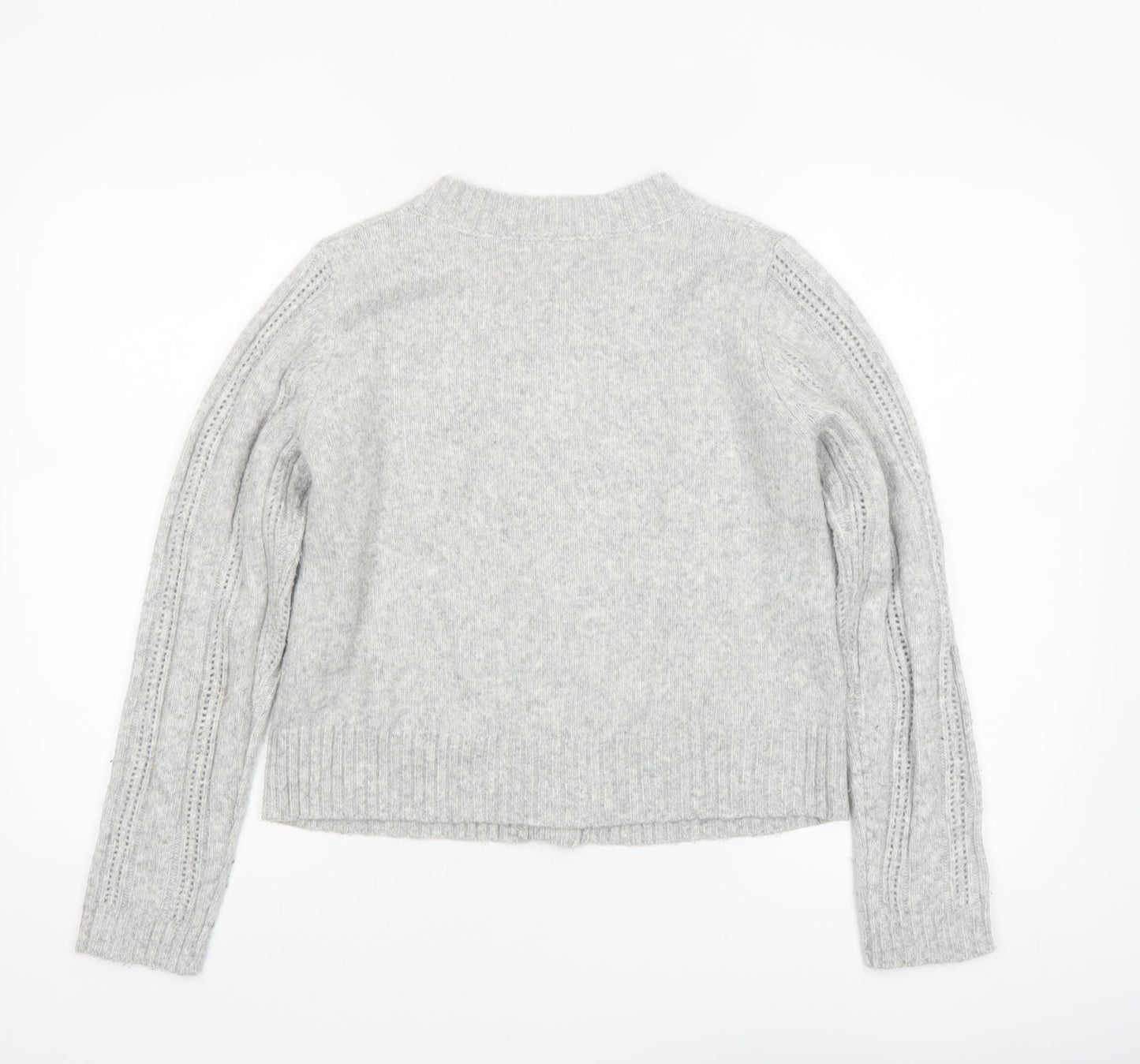 Oliver Bonas Women Grey Cable-Knit Cardigan UK10 Wool Blend