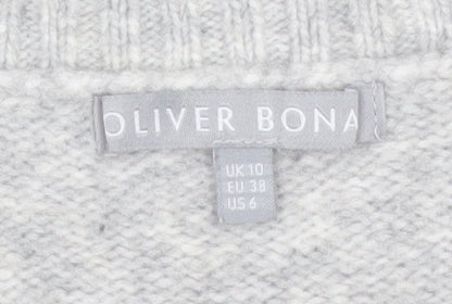 Oliver Bonas Women Grey Cable-Knit Cardigan UK10 Wool Blend