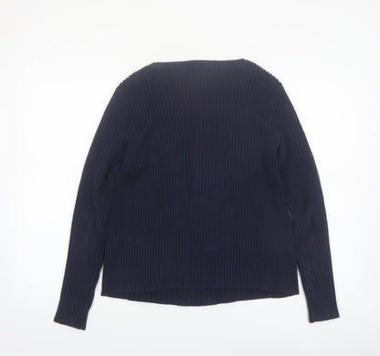 Lands' End Women's Blue Cable-Knit Cotton V-Neck Jumper XS