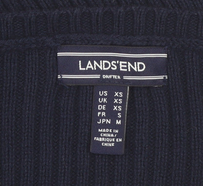 Lands' End Women's Blue Cable-Knit Cotton V-Neck Jumper XS