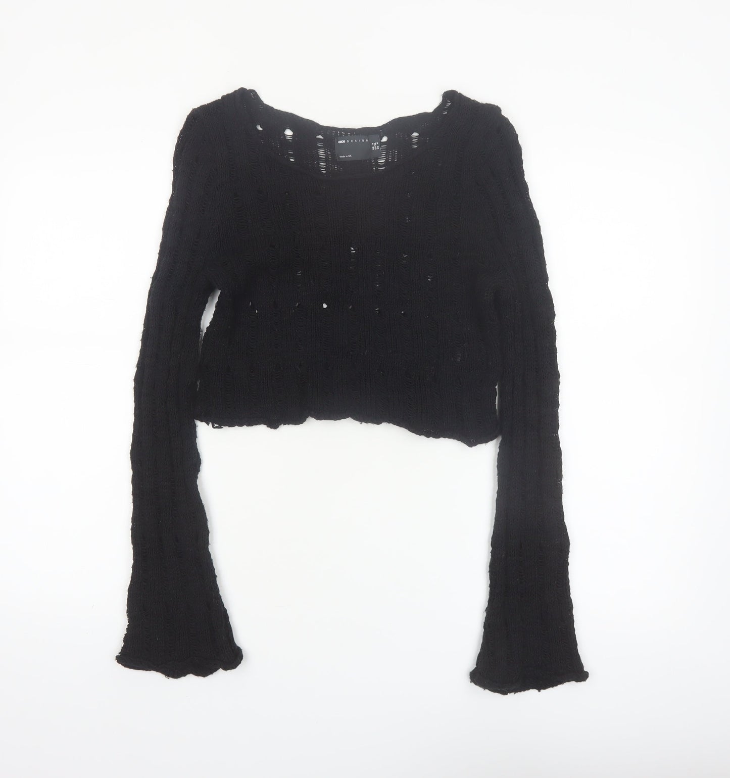 ASOS Design Women Black Size 8 Open-Knit Long Sleeve Cropped Jumper