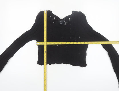 ASOS Design Women Black Size 8 Open-Knit Long Sleeve Cropped Jumper