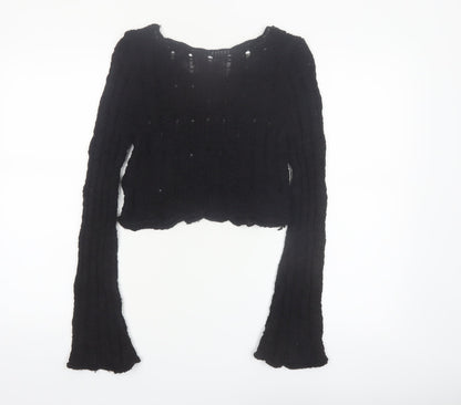 ASOS Design Women Black Size 8 Open-Knit Long Sleeve Cropped Jumper