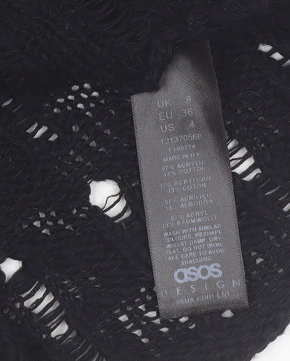 ASOS Design Women Black Size 8 Open-Knit Long Sleeve Cropped Jumper
