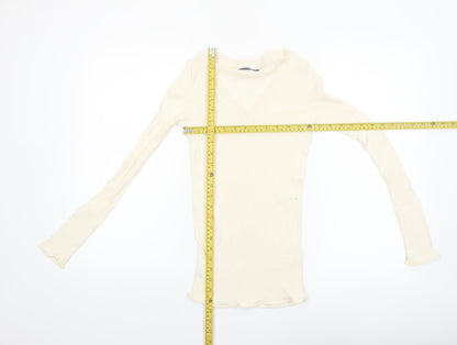 GAP Women's Ivory V-Neck Slim Fit Long Sleeve Cotton Jumper Size S