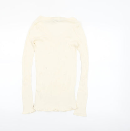 GAP Women's Ivory V-Neck Slim Fit Long Sleeve Cotton Jumper Size S