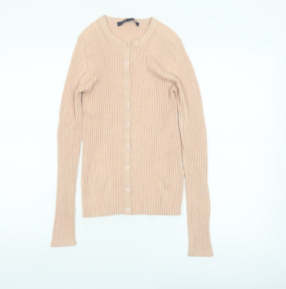 French Connection Womens Beige XS Ribbed Knit Button Cardigan