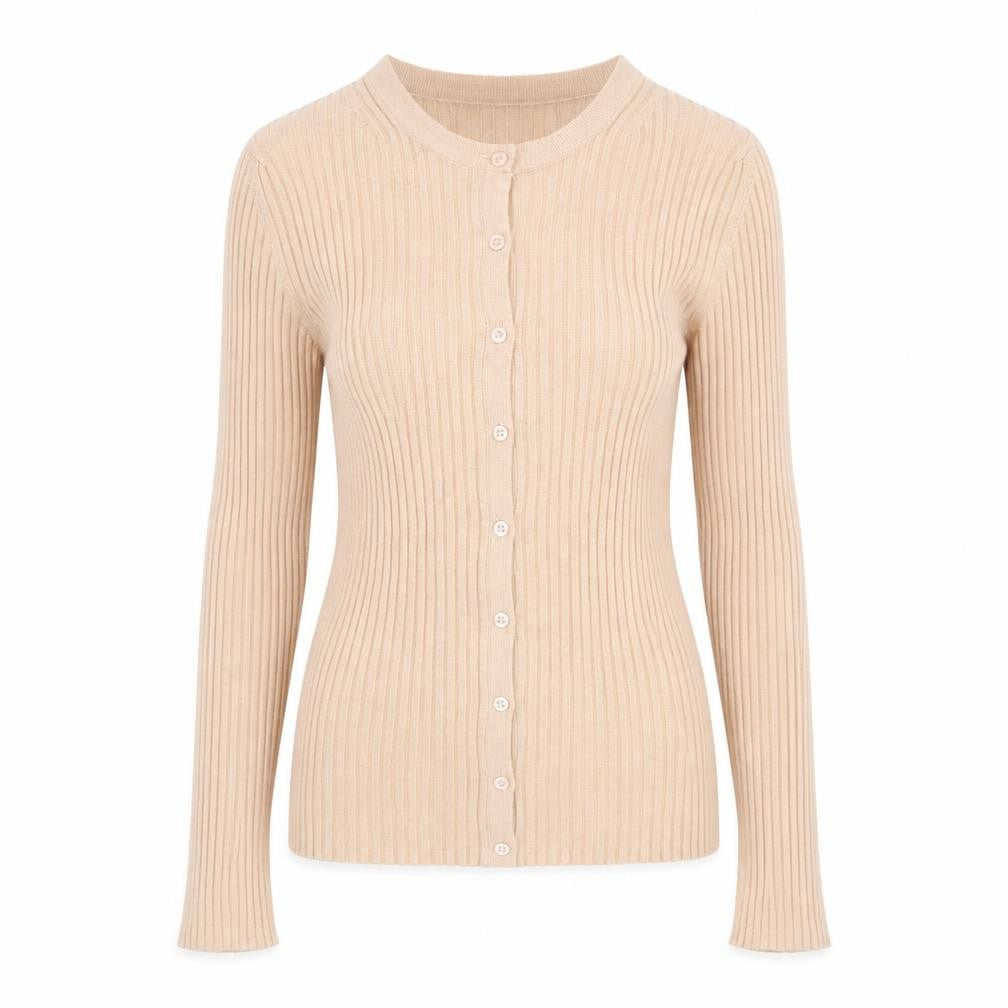 French Connection Womens Beige XS Ribbed Knit Button Cardigan