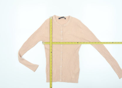 French Connection Womens Beige XS Ribbed Knit Button Cardigan