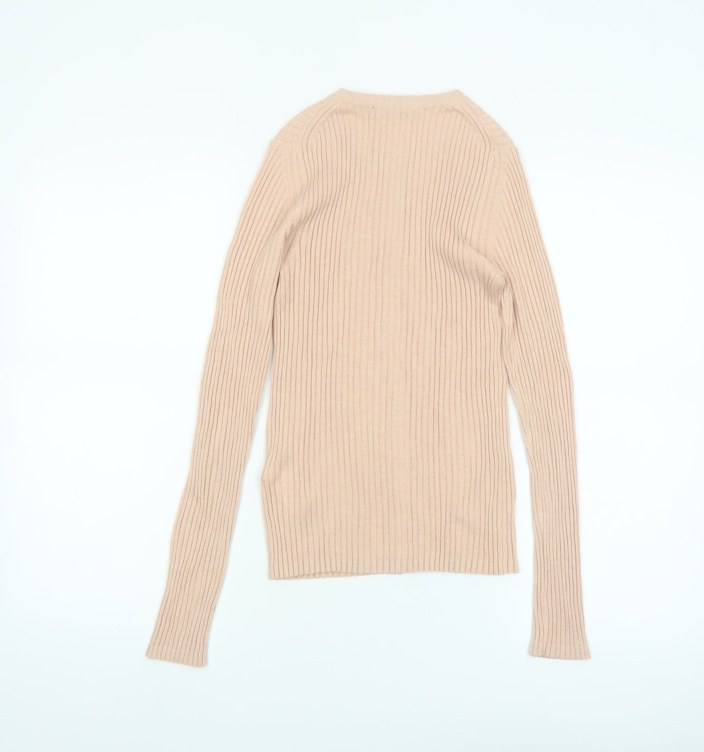 French Connection Womens Beige XS Ribbed Knit Button Cardigan