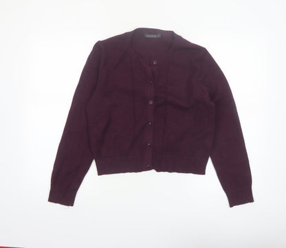 French Connection Women's Purple XL Crew Neck Button Cardigan