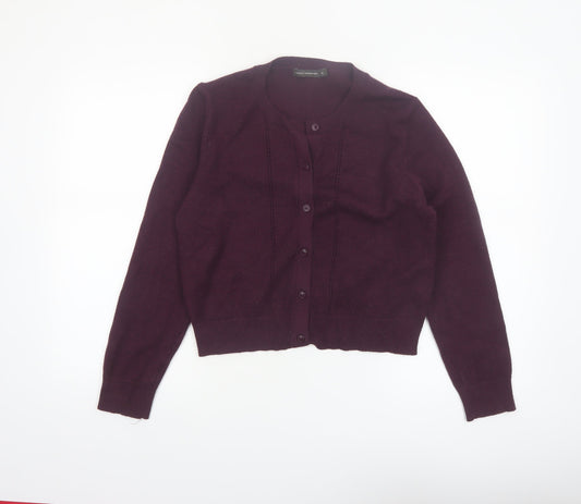 French Connection Women's Purple XL Crew Neck Button Cardigan