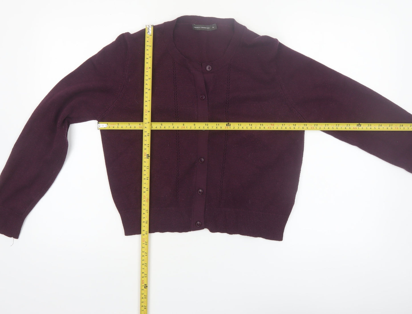 French Connection Women's Purple XL Crew Neck Button Cardigan