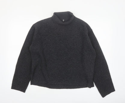 Uniqlo Women Black Roll Neck Ribbed Knit Jumper Size S