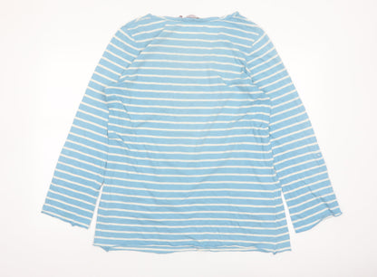 White Stuff Women's Blue Striped Cotton Long Sleeve Tunic Top Size 16