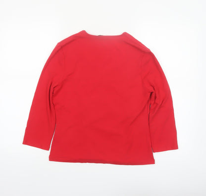 Precis Women Red Wrap V-Neck 3/4 Sleeve Jersey Blouse M