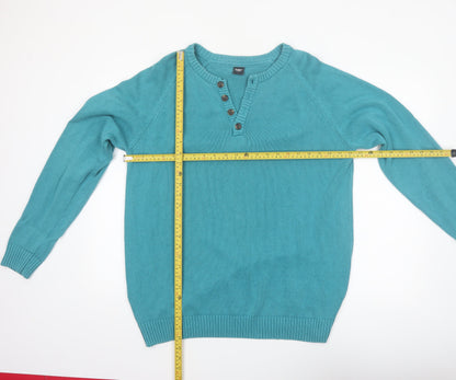 Cotton Traders Men's Green Henley Jumper Size L 100% Cotton